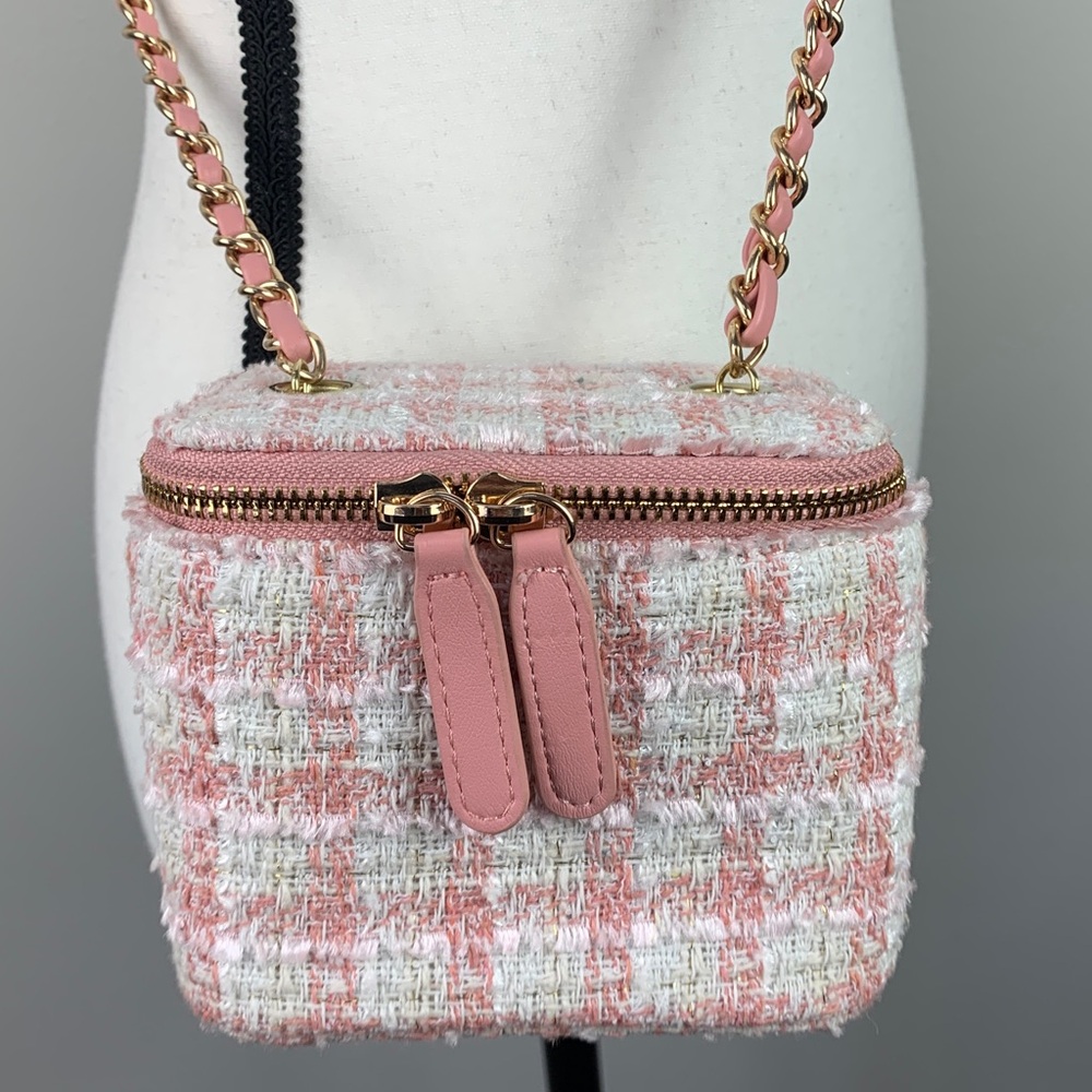 Ahdorned Pink Tweed Mini Crossbody Bag NEW! - Picture 3 of 8